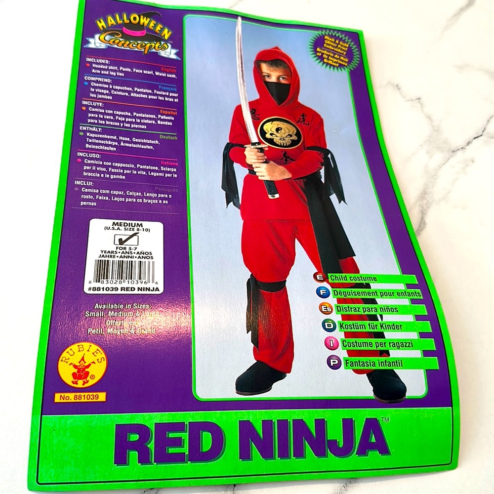 Red Ninja kids superhero costume, size 8-10.